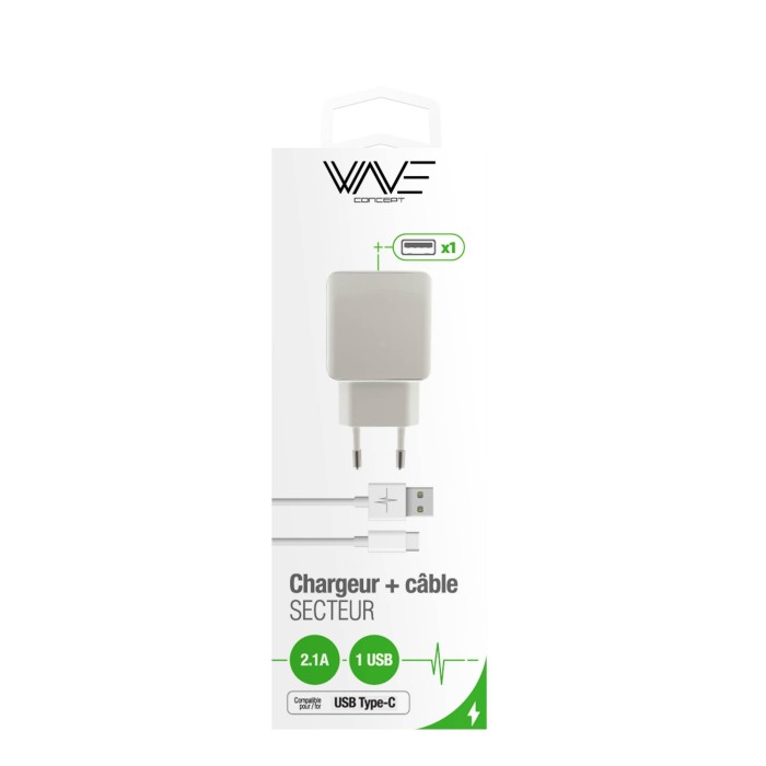 Pack charge rapide  2,1A + Cable USB-C 2.0 par Wave Concept