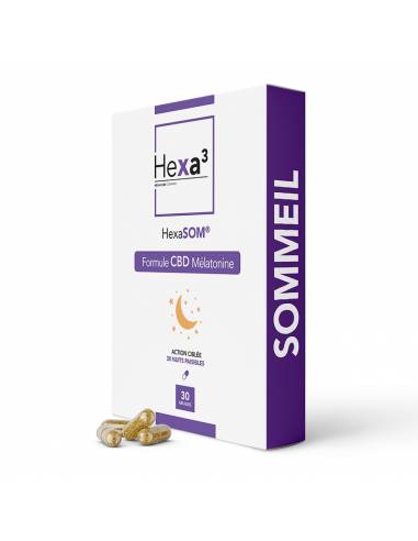 Capsules au CBD et Mélatonine HexaSOM 50mg de marque Hexa3