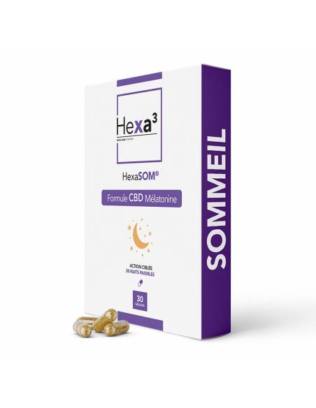 Capsules au CBD et Mélatonine HexaSOM 50mg de marque Hexa3